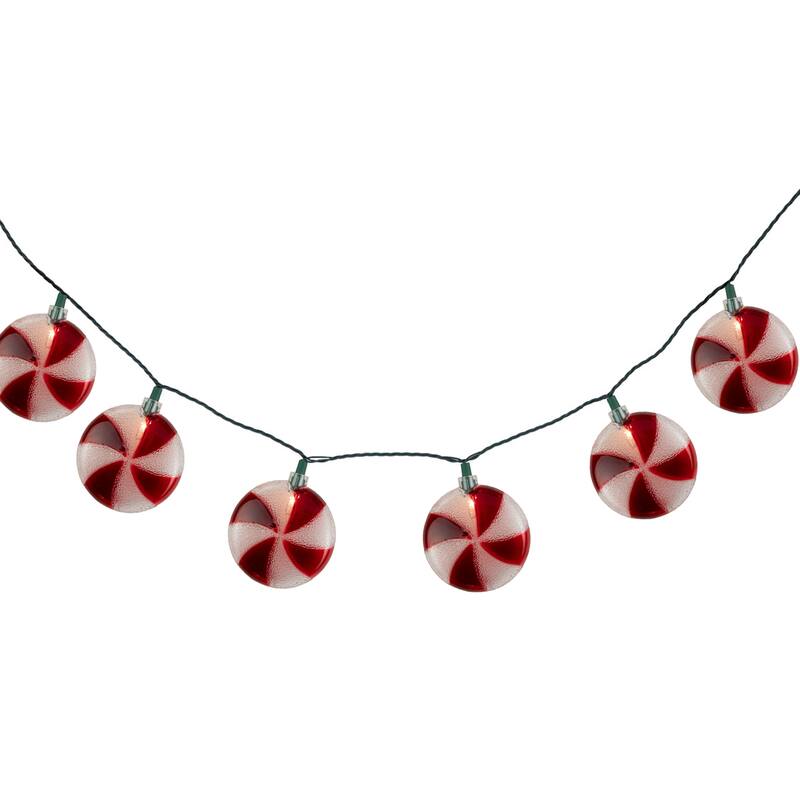 10 Count Peppermint Candy Christmas Light Set 6ft Green Wire - 6'