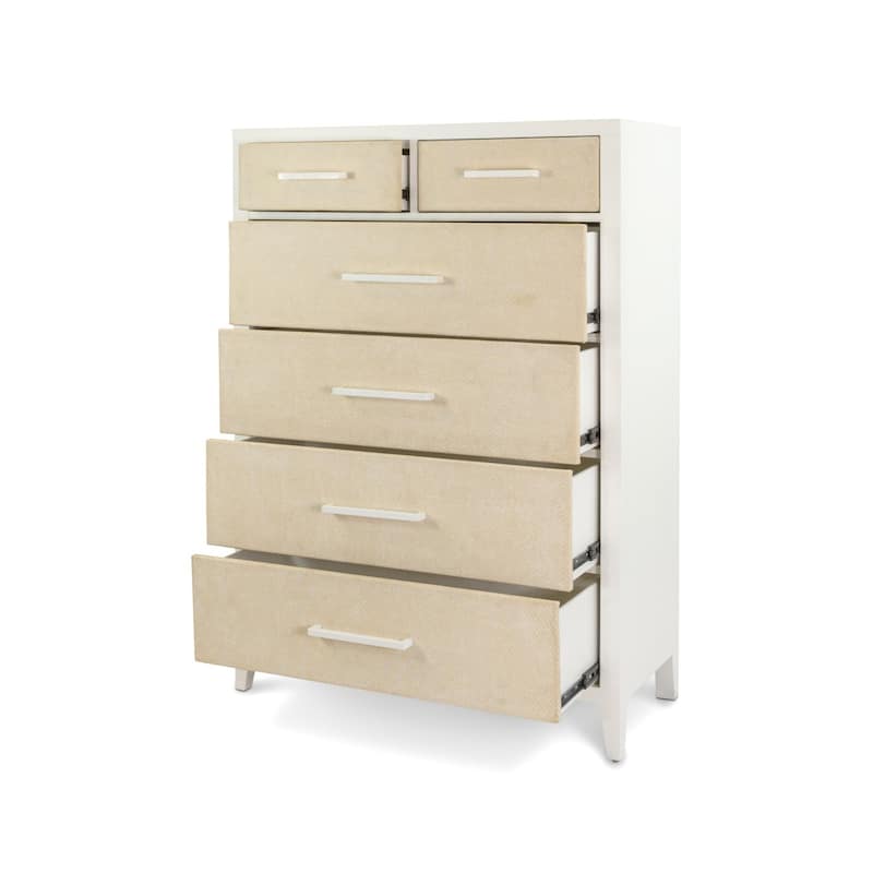 Miramar 6 Drawer Woven Chest Sand and Stark White Finish