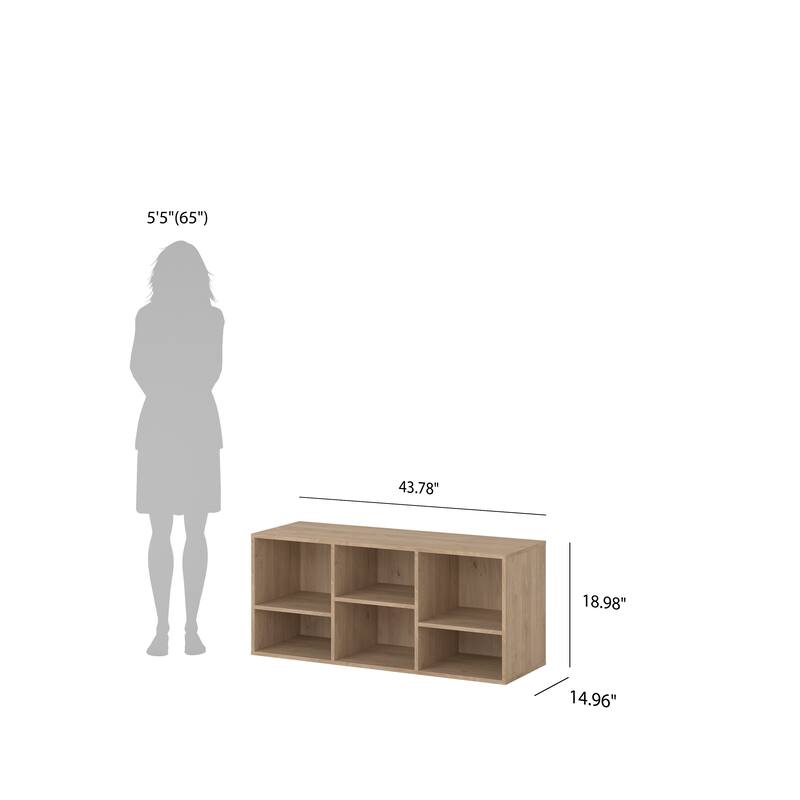 Porch & Den Hyper 6 Cubby Bench, Jackson Hickory