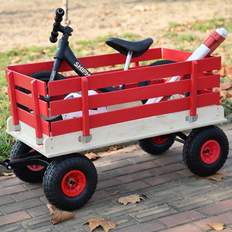 Children's and garden wooden carriages, all-terrain rubber inflatable ...