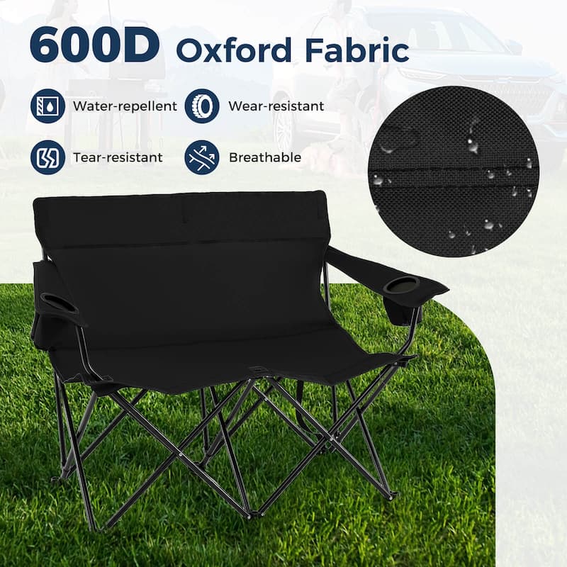 Costway 2-Person Outdoor Folding Loveseat with Cup Holders Armrests