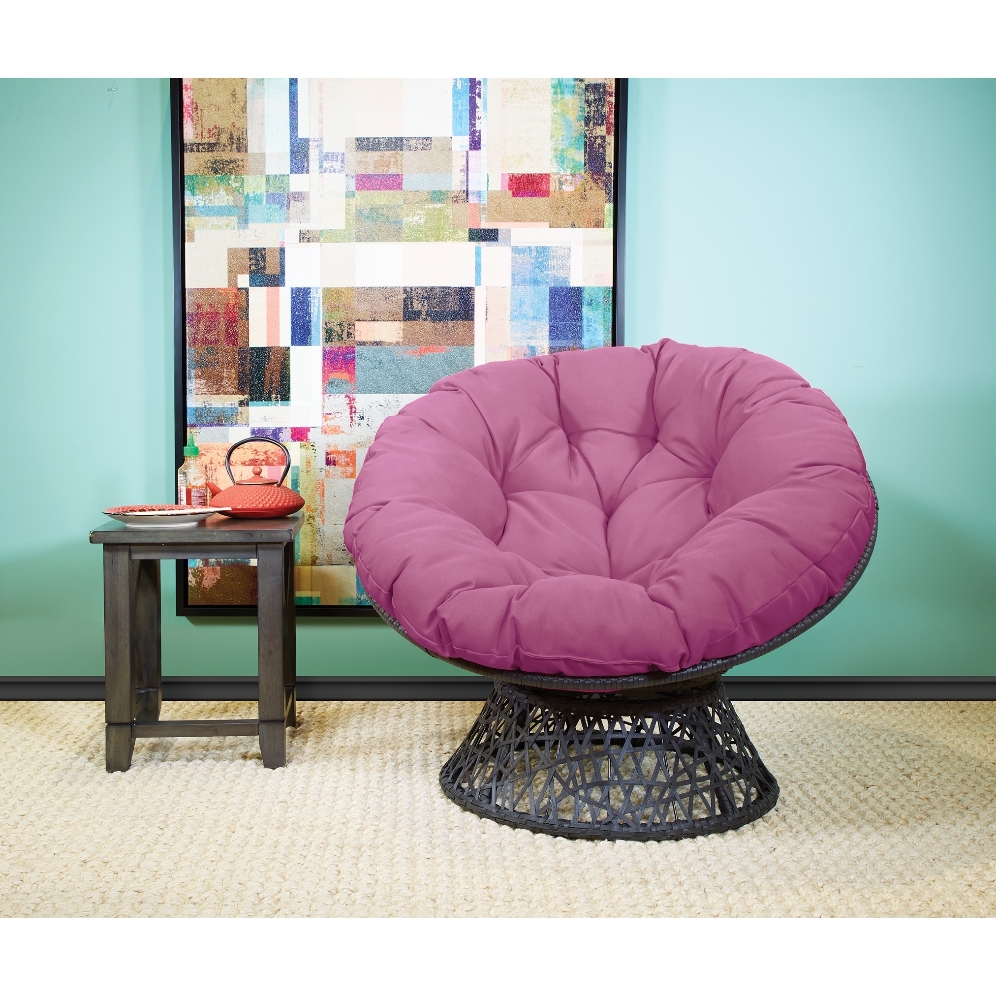 The Curated Nomad Avoca Woven Wicker Papasan Chair On Sale Bed