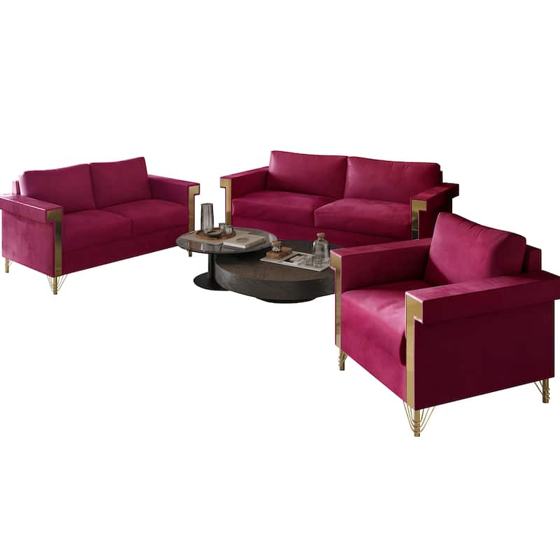 CraftPorch Luxurious Velvet Upholstered 3-Piece Living Room Set