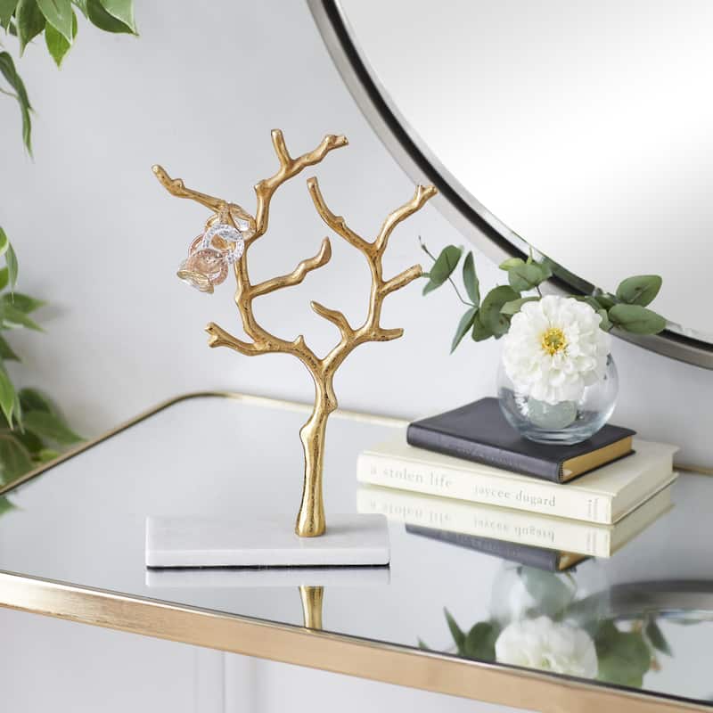 Marble Tree Jewelry Stand with Rectangular Base - Gold or Silver - CosmoLiving by Cosmopolitan
