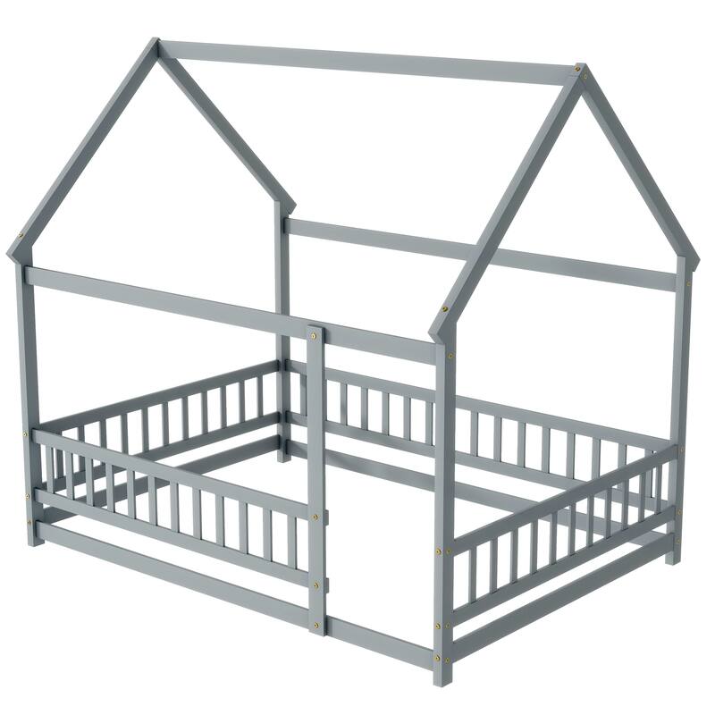 House Floor Bed with Roof Frame and Safety Guardrails,Perfect for Kids to Create a Magical and Secure Sleeping Realm