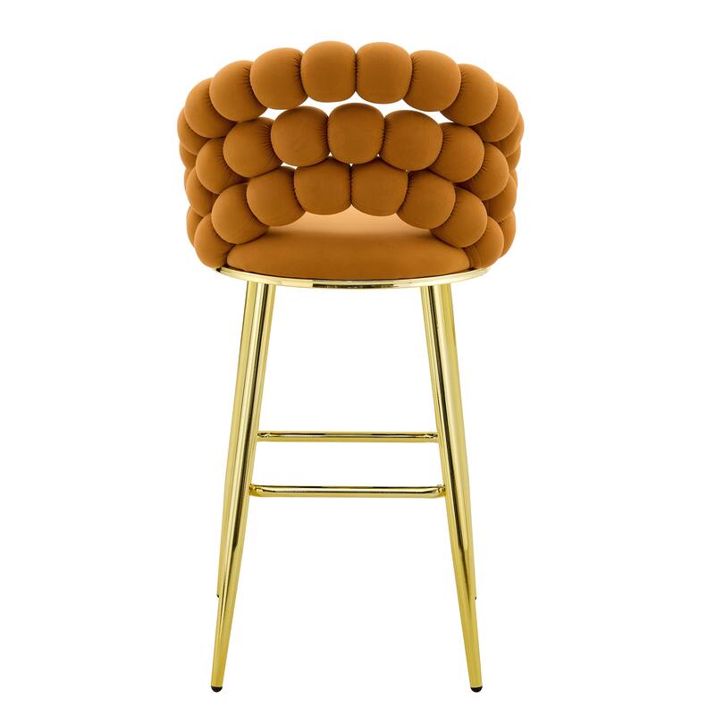 Set of 2 Puffy Bubble Chair Ball Chain Chair Velvet Bar Stools with Gold Legs, Modern Tufted Accent Bar Chairs