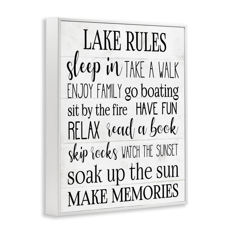 Stupell Motivational Lake Rules Sign Text Styles Black White Framed Giclee Texturized Art by Daphne Polselli