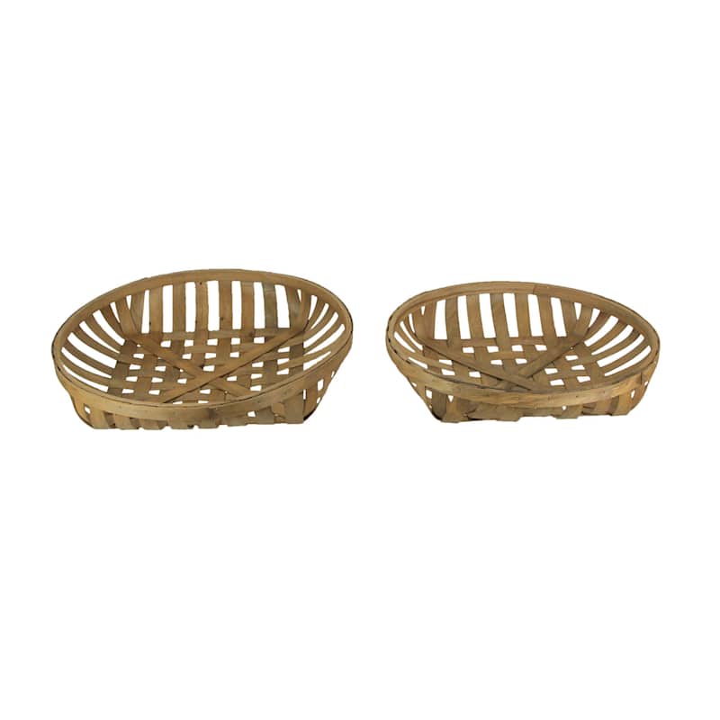 Round Woven Wood Tobacco Basket Tray Serving Display (Set Of 2) - 4.5 X 21.75 X 21.75 inches