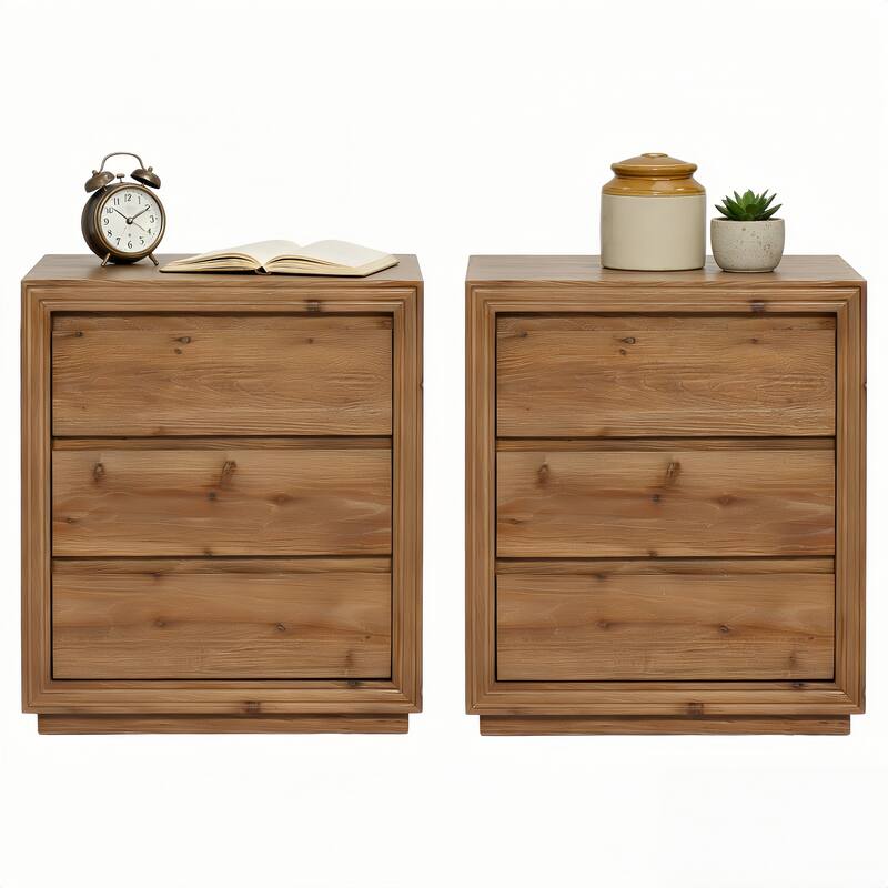 23.62" Solid Wood End Table with 3 Drawers