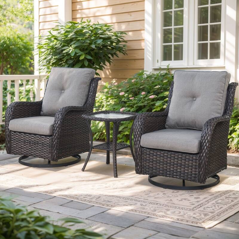 Outside Swivel Chairs with Cofee Table Brown-Grey - Brown - Brown - Grey