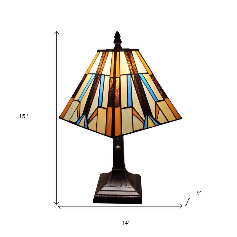 HomeRoots 16" Tiffany Style Mission Style Squared Shade Table Lamp - 14