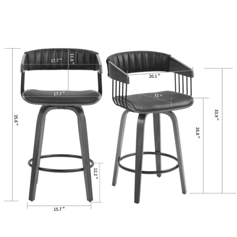 Beaumont Black Faux Leather Counter Stool with Walnut Wood Frame and Legs