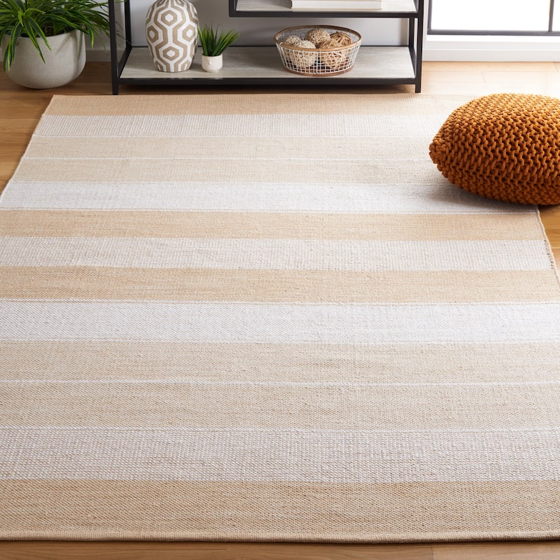 SAFAVIEH Handmade Flatweave Striped Chana Xanthe Cotton Rug - 3' x 5' - Ivory/Gold