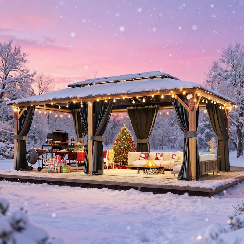 EROMMY Hardtop Gazebo,Outdoor Pergola with Double Roof & Netting & Curtains,Heavy Duty Canopy for Patio, Backyard, Pool party - 12'x20' - Double Roof