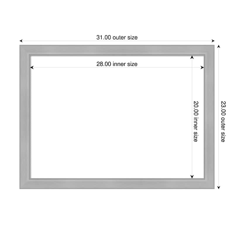 Amanti Art Vista Brushed Nickel Narrow Framed Dry Erase Magnetic Board - 31 x 23 in