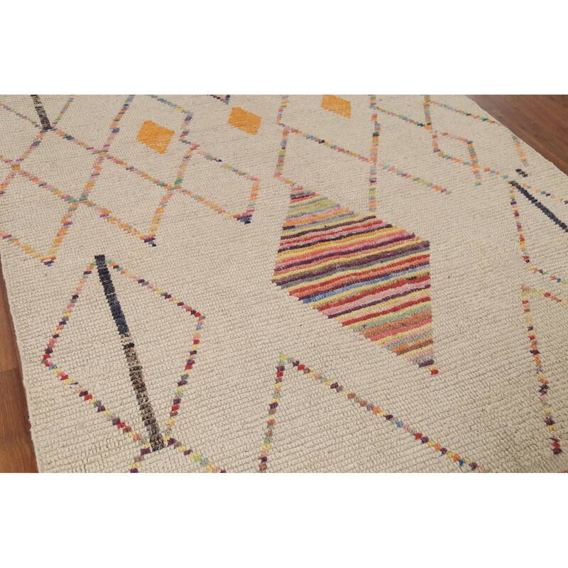 Geometric Striped Moroccan Area Rug Handmade Wool Carpet - 5'9"x 9'8"