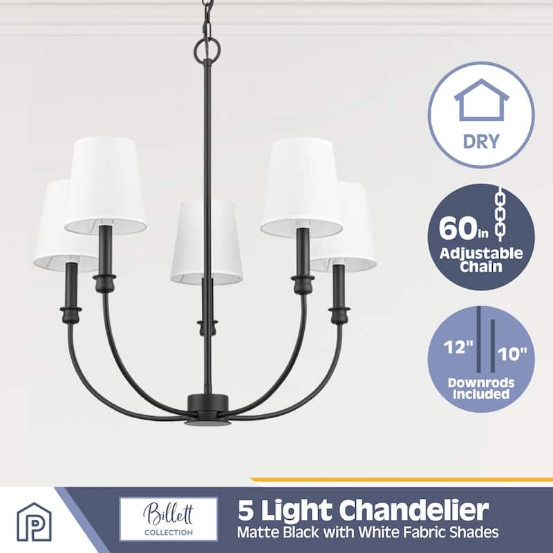 Prominence Home Billet 5-Light Chandelier with Fabric Shades