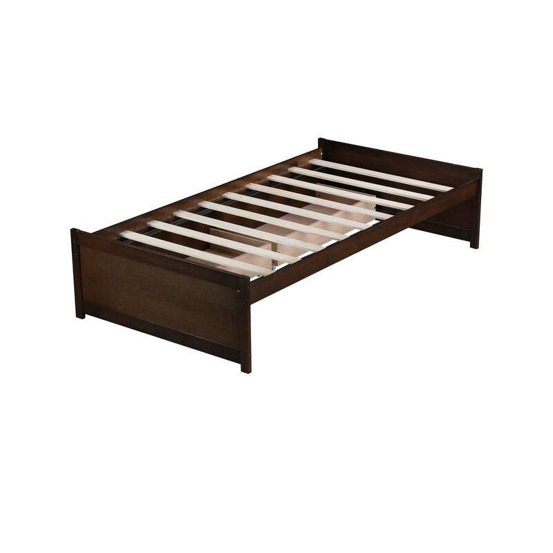 Twin Size Storage Bed with 2 Drawers Solid Rubber Wood Platform Bed, No Headboard