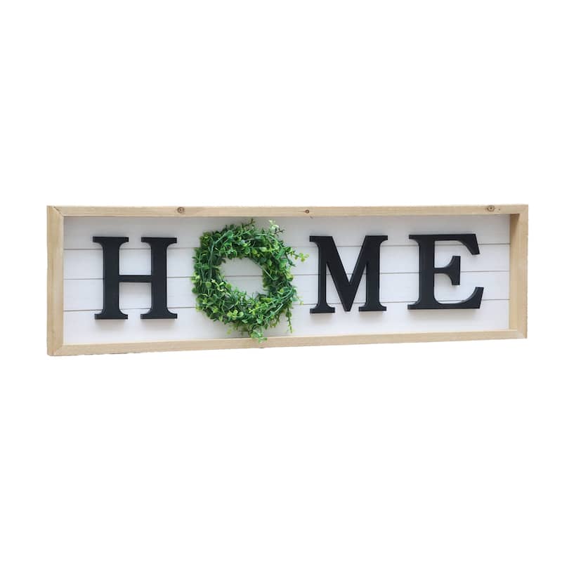 Wooden Home Sign Plaque with PVC Wreath for Entryway