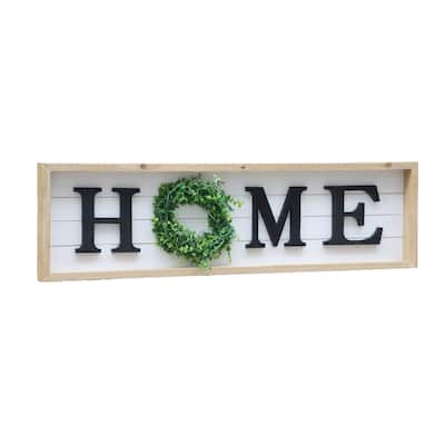 Wooden Home Sign Plaque with PVC Wreath for Entryway