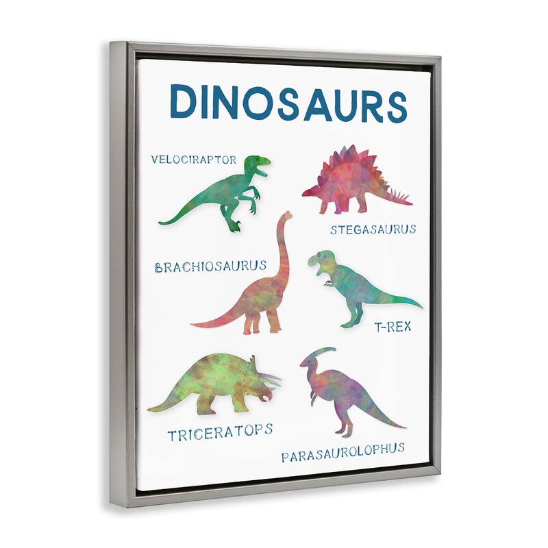 Stupell Simple Educational Dinosaurs Framed Floater Canvas Wall Art Design By CAD Designs