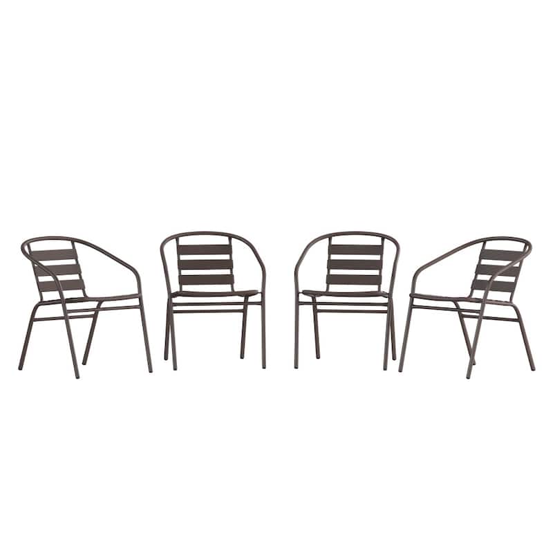 Modern Aluminum Slat Stacking Outdoor Restaurant Chairs (Set of 4)