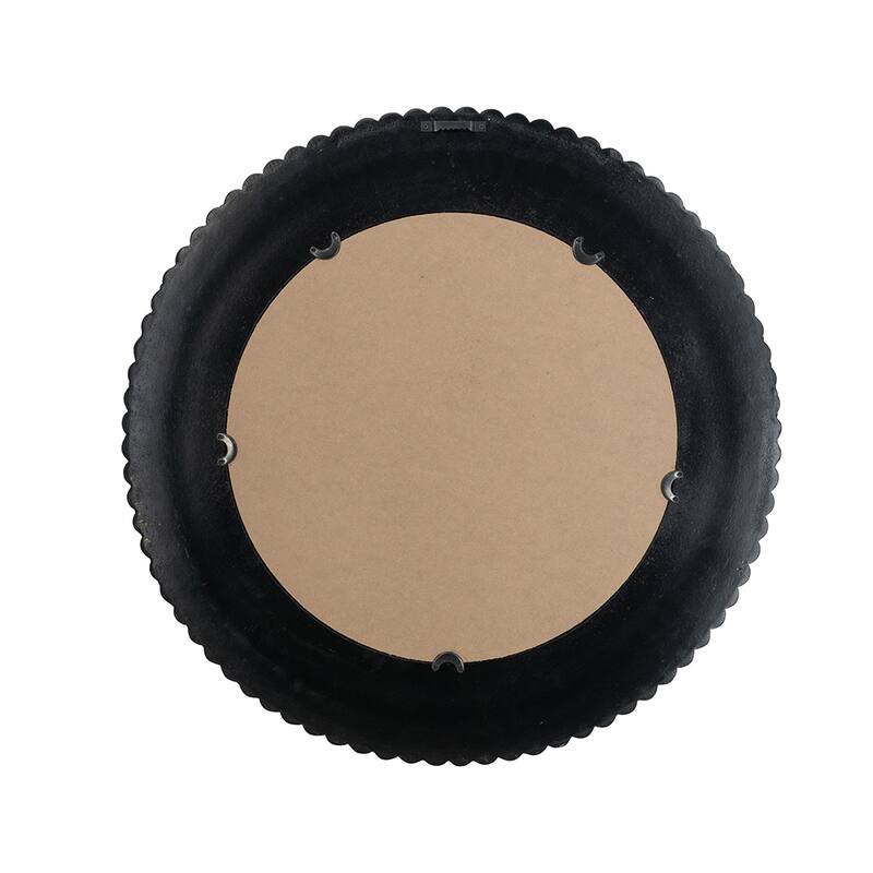 D26.5" Round Black And Gold Wooden Accent Mirror With Woven Texture