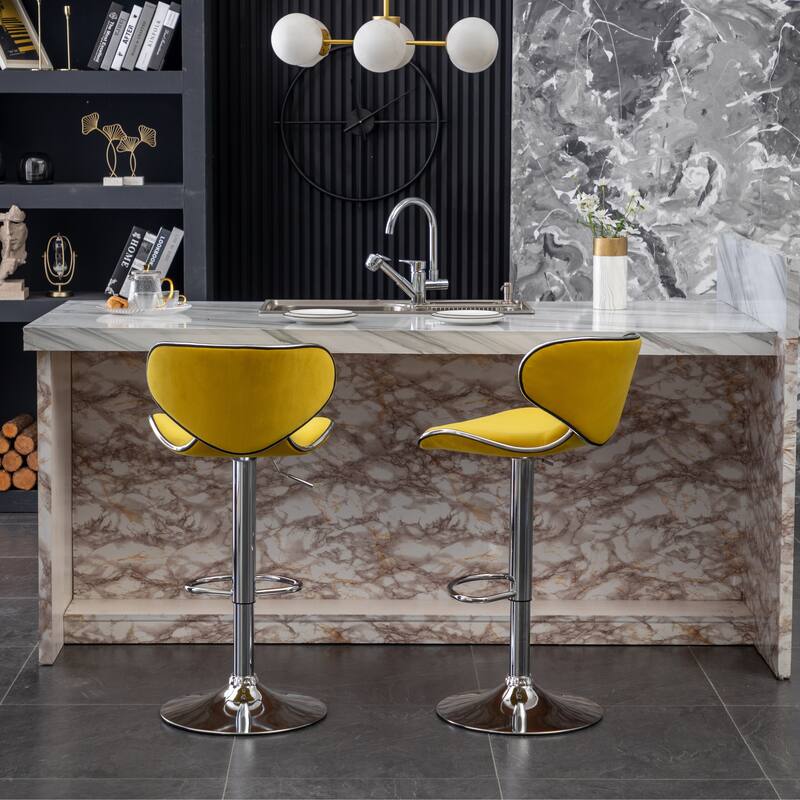 Roundhill Furniture Masaccio Velvet Upholstered Adjustable Swivel Barstool, Set of 2
