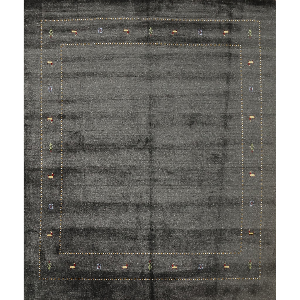 Hand Knotted Oriental 100% Wool Carpet Tribal Animal Pictorial Greys & Charcoal Gabbeh Area Rug - 8' 0'' X 8' 3''