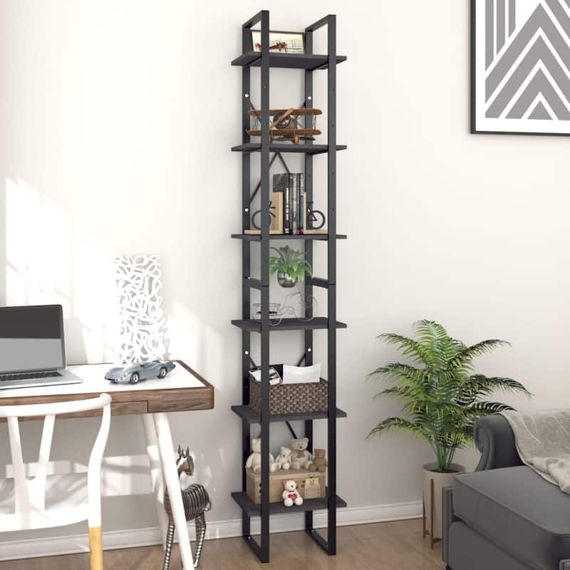 vidaXL 6-Tier Book Cabinet Gray 15.7"x11.8"x82.7" Chipboard - 15.7" x 11.8" x 82.7" - 15.7" x 11.8" x 82.7"