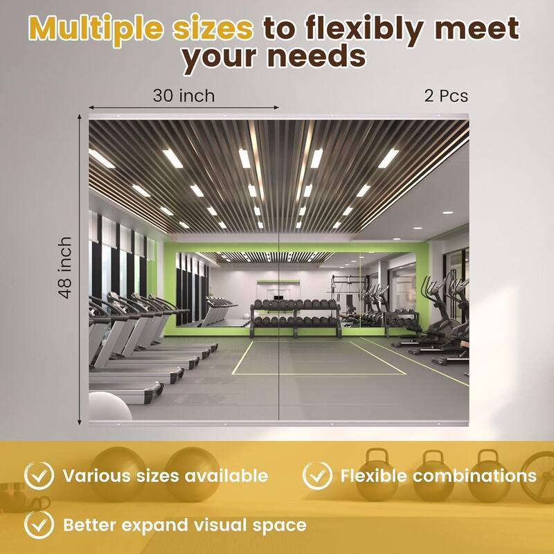 Full Length Tempered Glass Mirror - Rectangular Wall Mirror for Yoga, Gym & Dance Studio(Set of 2/3)
