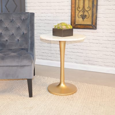 Marble Top Accent Table - 24" - White and Antique Gold