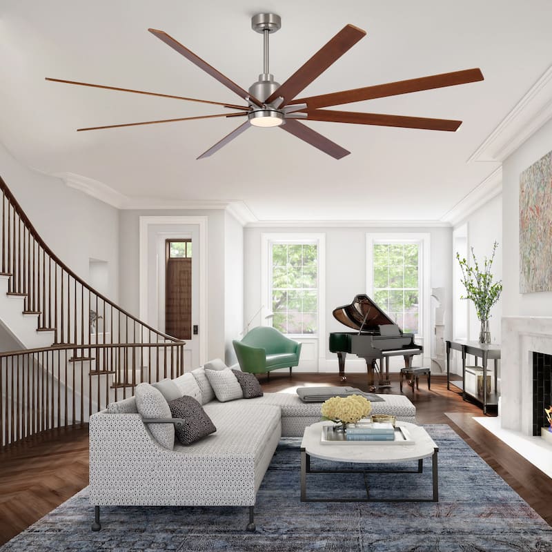 YUHAO 84 In. Indoor/Outdoor Modern Industrial Large Windmill Aluminum Blade Ceiling Fans With Lights, Quiet DC Motor and Remote