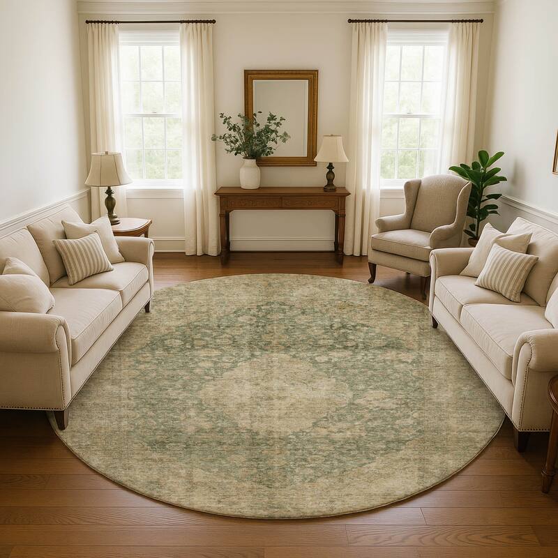 Premium Washable Super Soft Vintage Traditional Mayfield Rug - Aloe - 8' x 8'
