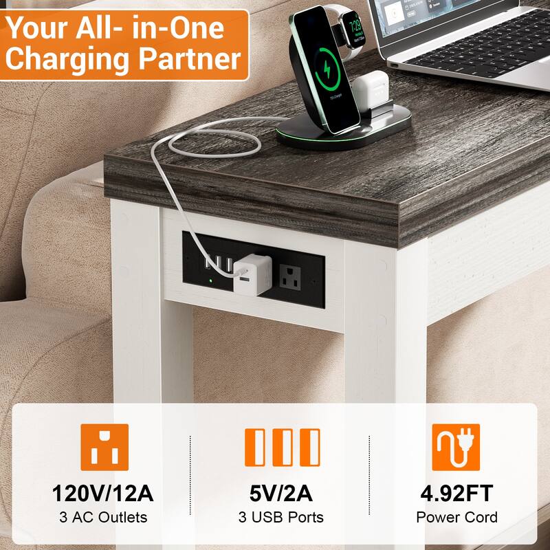 63-In Console Table with Charging Station, Farmhouse Entryway Table/ Behind Couch Table