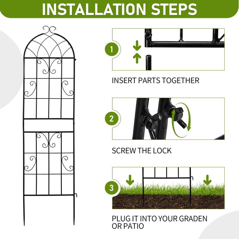 2-Pack Garden Trellis Black Iron 16x61" with Arched Top for Roses Flowers and Vegetable Plants - (16 x 61)" (W x H)