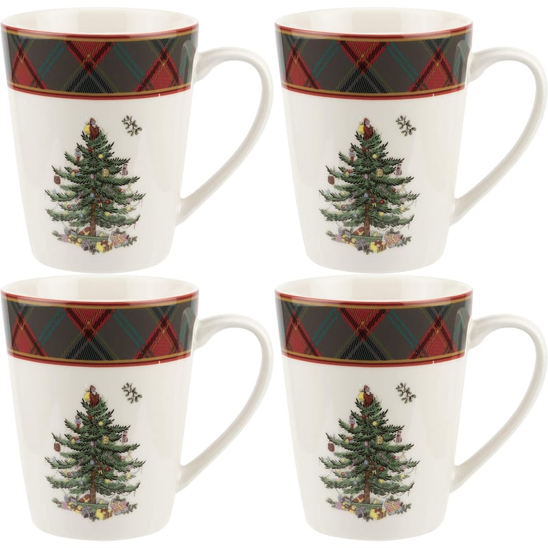 Spode Christmas Tree Collection Tartan Mug 14 Oz - 4 Piece