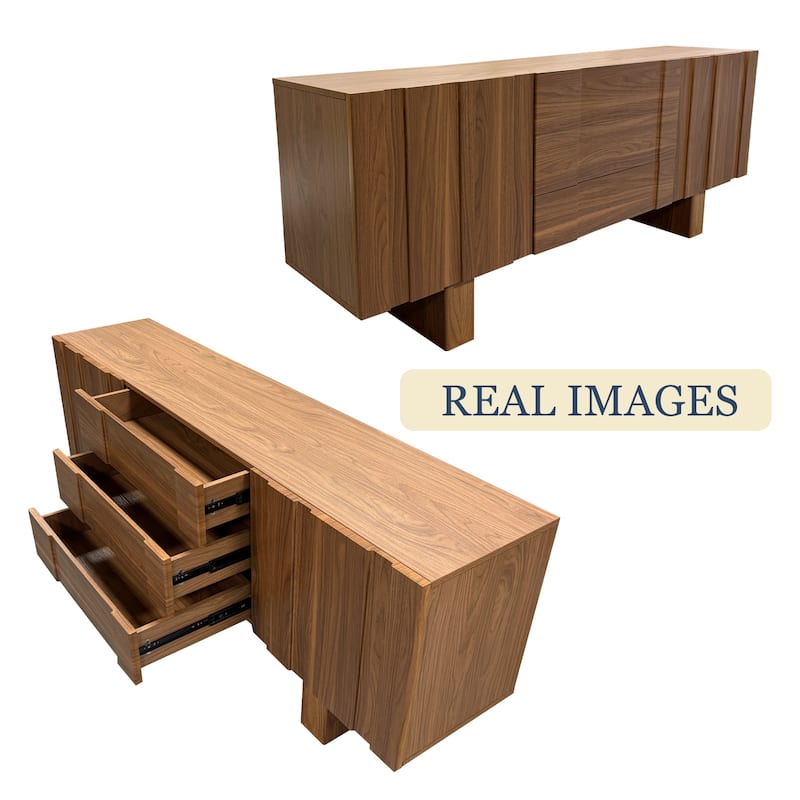 71" Mid Century Wood TV Stands, Brown Media Console with 3 Drawers and 2 Cabinets