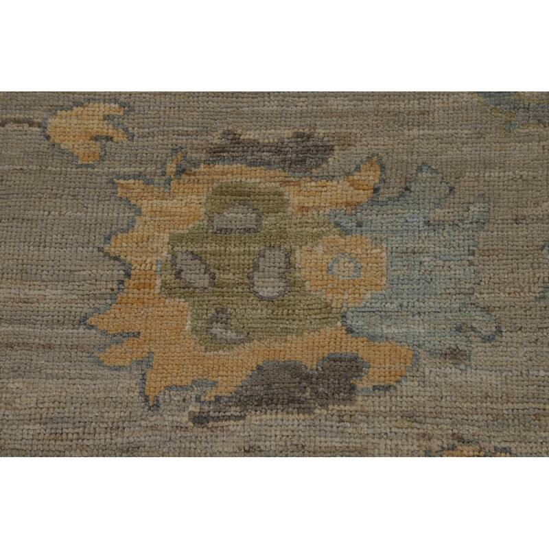 Vegetable Dye Oushak Turkish Area Rug Hand-Knotted Grey Wool Carpet - 8'10" x 11'10"
