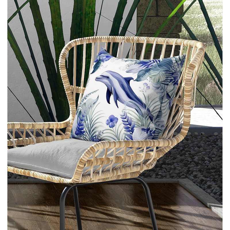 Dolphin Haven Indoor/Outdoor Reversible Throw Pillow Blue and Green