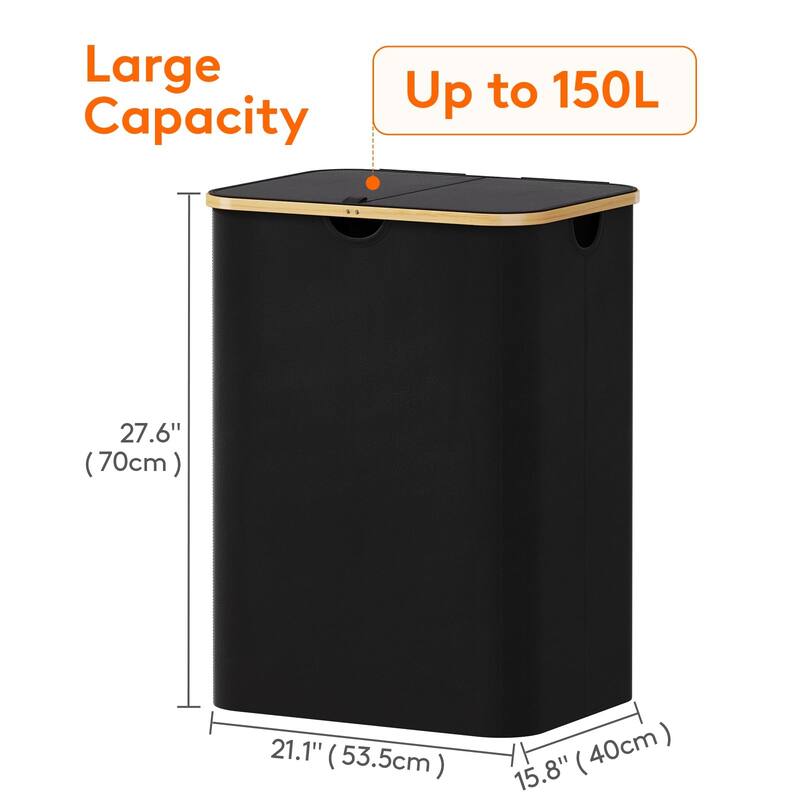 150L Laundry Basket with Lid, Clothes Hampers with Bamboo Handles and 2 Removable Laundry Bags,Large Foldable Laundry Hamper
