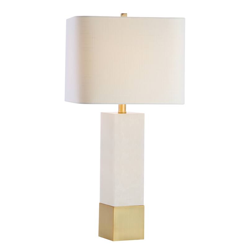Jeffrey 29" Metal/Marble LED Table Lamp, Brass Gold/White by JONATHAN Y