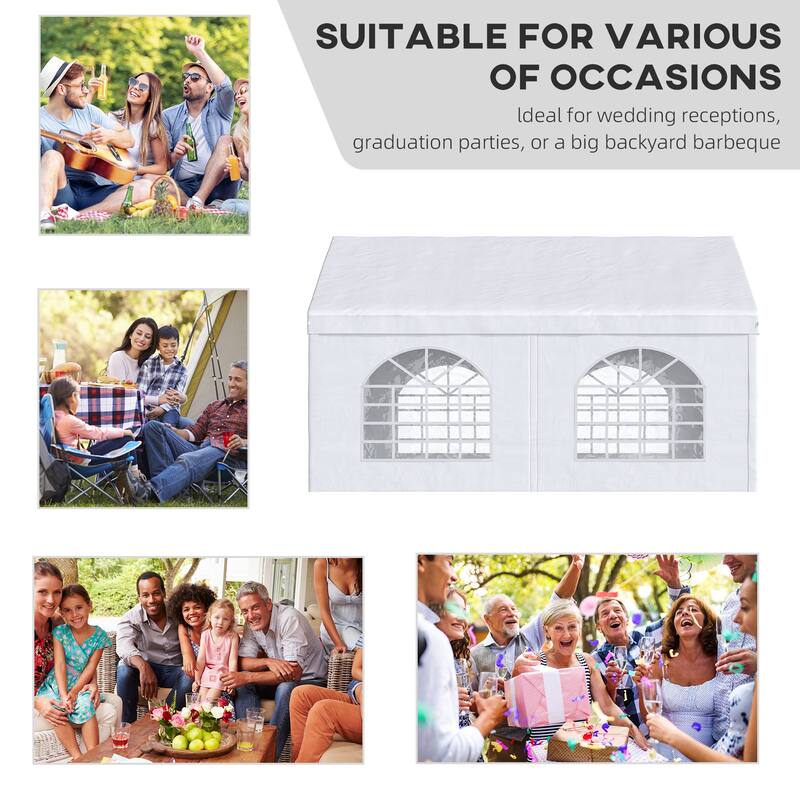 Outsunny13' x 16.5' Party Tent Carport with Sidewalls, Four Windows and Double Doors, White Tents for Parties