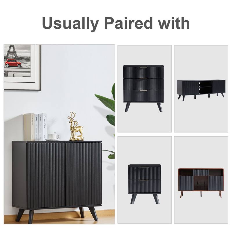 Wooden 2-Door Waveform Sideboard Storage Cabinet