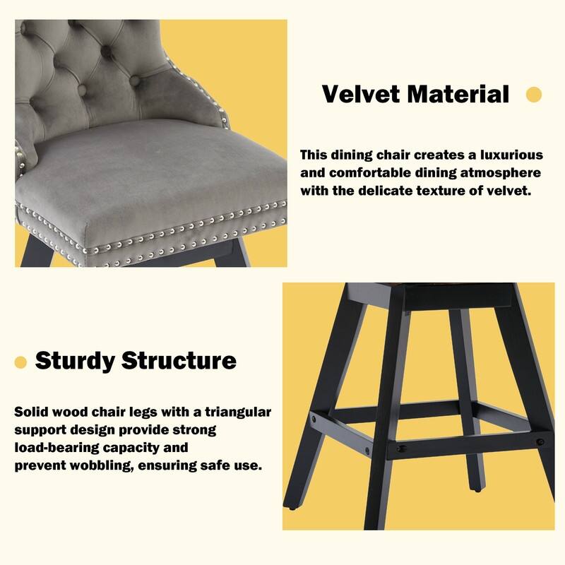 Velvet Wing-Back Tufted Nailhead Upholstered Bar Stools (Set of 2)