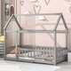 preview thumbnail 59 of 71, Floor Wooden Bed with House Roof and Fence Guardrails for Kids' Bedroom Twin - Grey