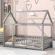 preview thumbnail 8 of 13, Floor Wooden Bed with House Roof Frame, Fence Guardrails, Suitable for Kids