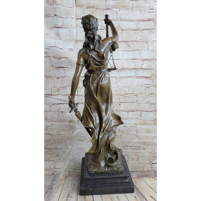 Real Bronze Metal Statue With Marble Lady Blind Justice Scales Lawyer Sculpture