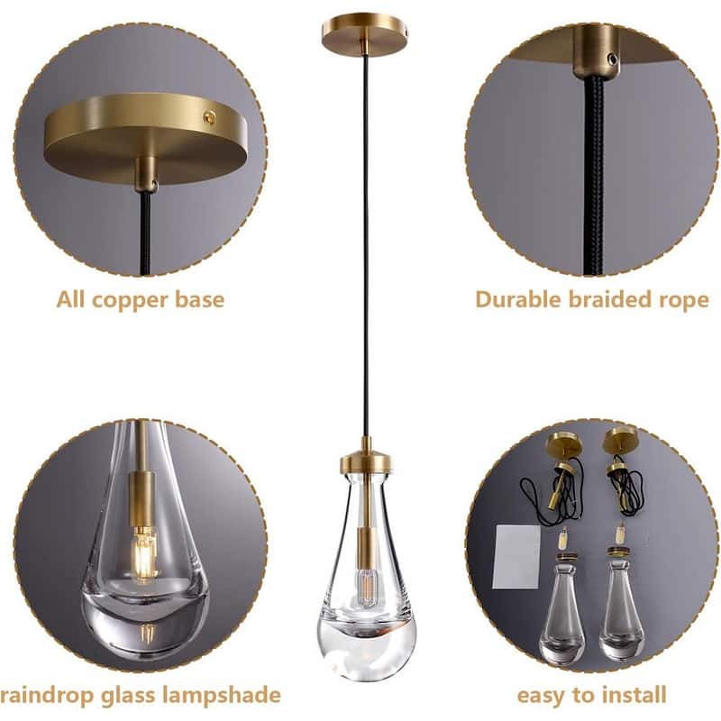 KAYLA Farmhouse Chandelier for Staircase, Foyer, Glass Pendant Light Fixture for Kitchen Island (Bulb Included)