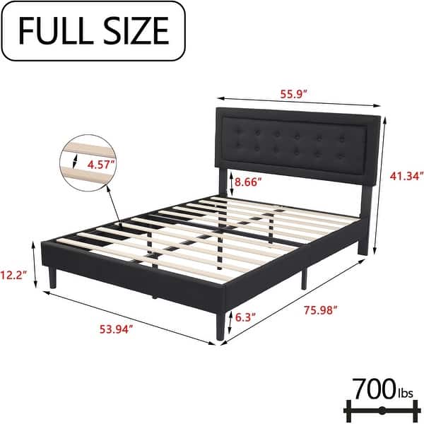 dimension image slide 14 of 17, alazyhome Upholstered Platform Bed Frame with Button Tufting Headboard